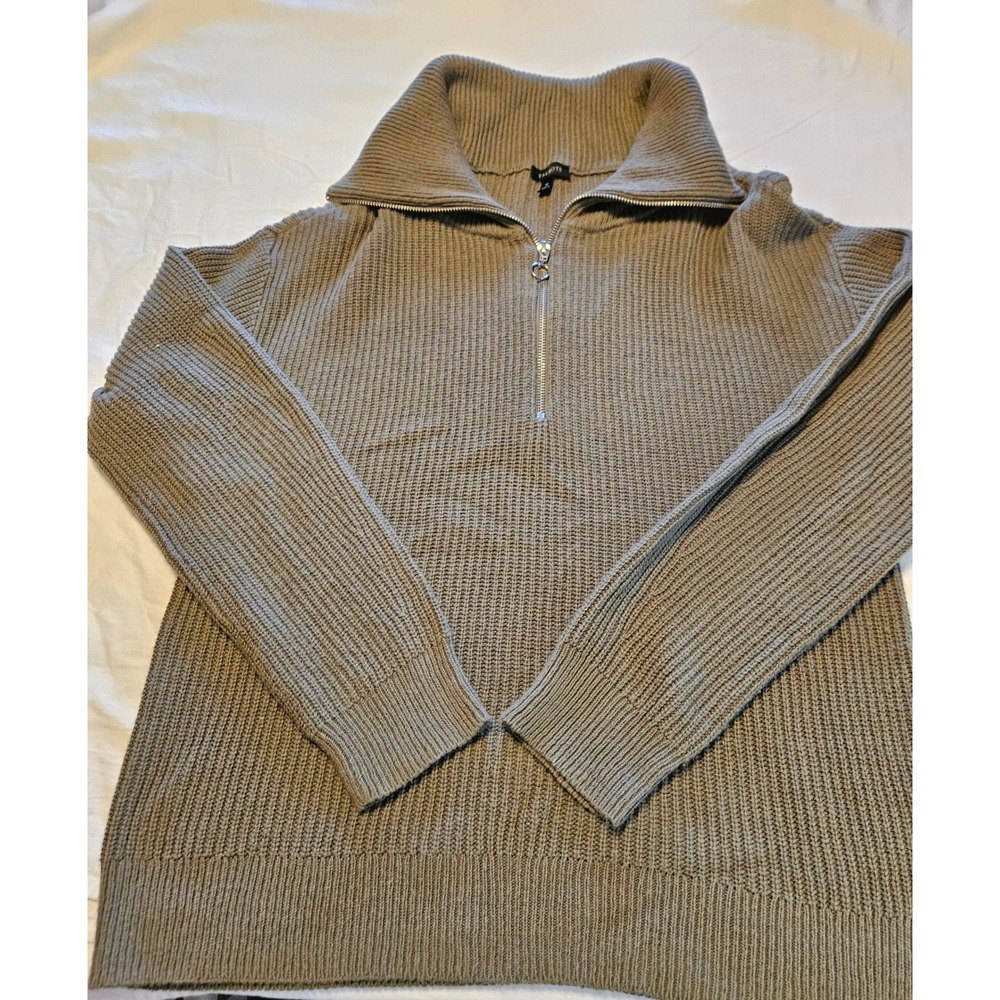 Talbots Quarter Zip Ribbed Knit Sweater Olive‎ Women Size Medium